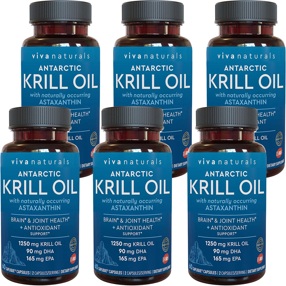 Viva Naturals Antarctic Krill Oil bottle highlighting high EPA and DHA content.