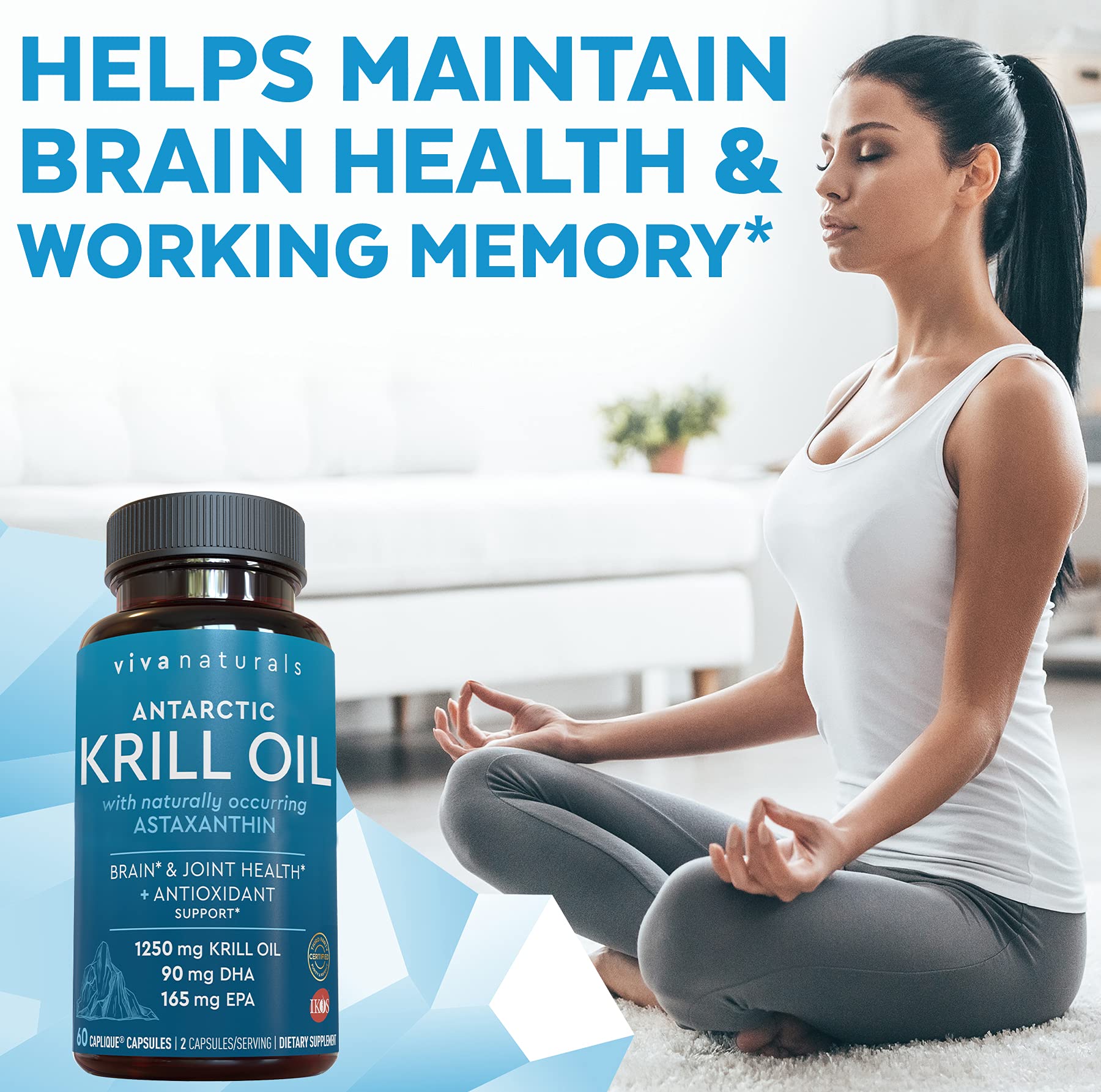 Viva Naturals krill oil bottle with no fishy aftertaste.