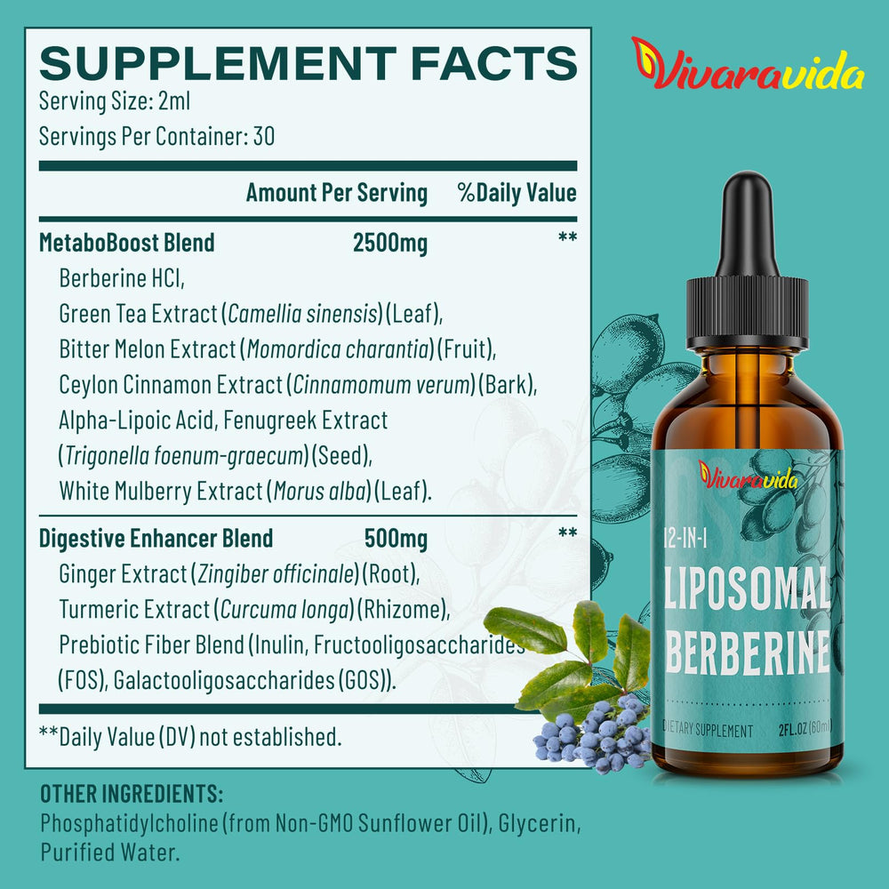 Vivaravida Berberine drops with pipette for convenient daily use.