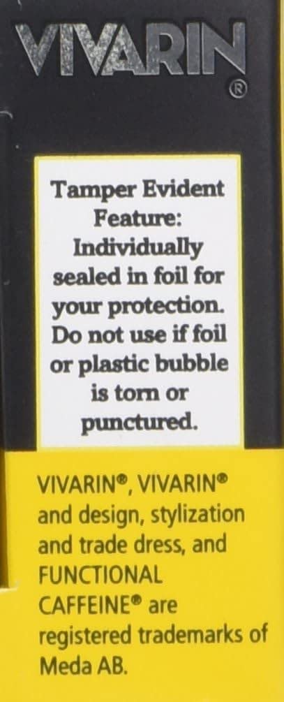 Vivarin bottle and pack close-up highlighting portable caffeine boost.