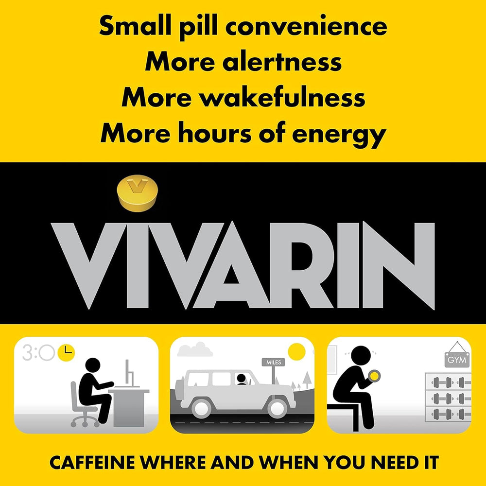 Vivarin bottle label close-up with dosage and safety information