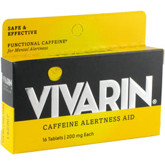 Vivarin bottle side label highlights sugar-free energy with no calories.