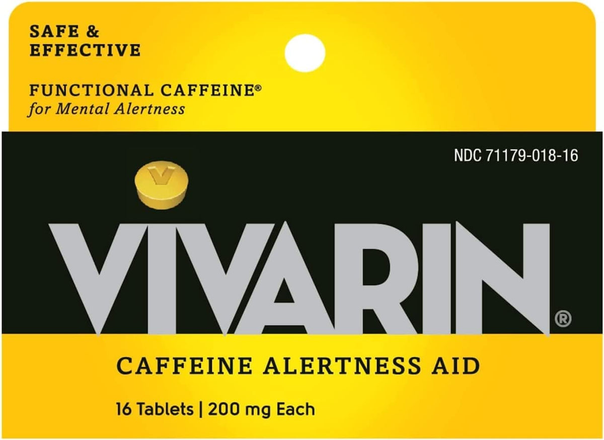 Vivarin tabs 16ct pack front view showing compact on-the-go energy.
