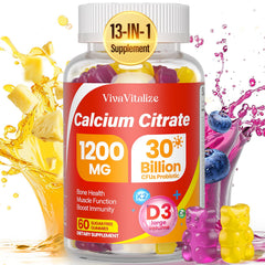 VivaVitalize 13-in-1 calcium citrate gummies bottle for daily bone and immune support