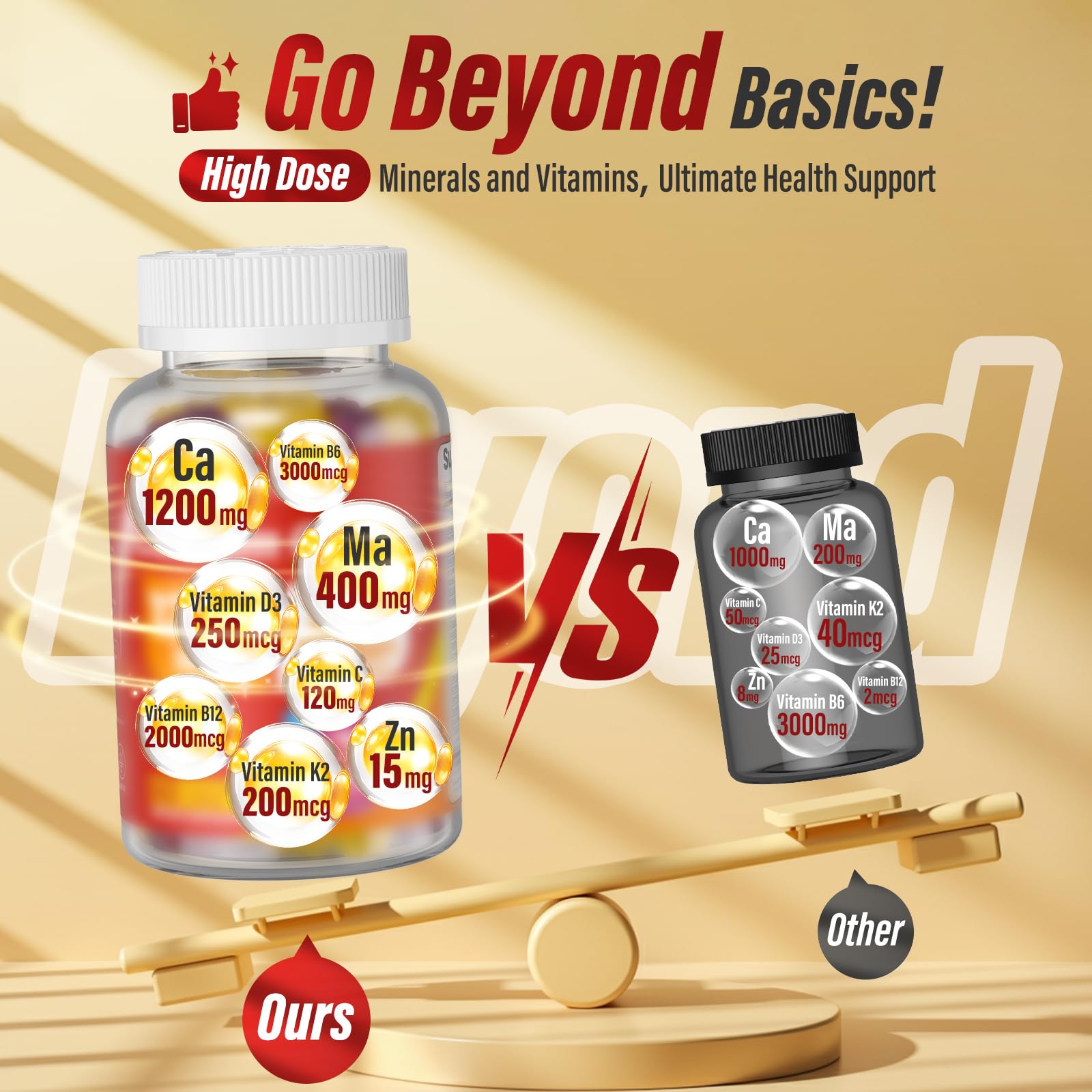VivaVitalize nutrition icons with D3, K2, and probiotics highlighting absorption