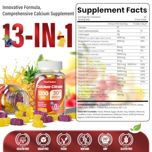 VivaVitalize calcium citrate gummies pineapple flavor ideal morning snack