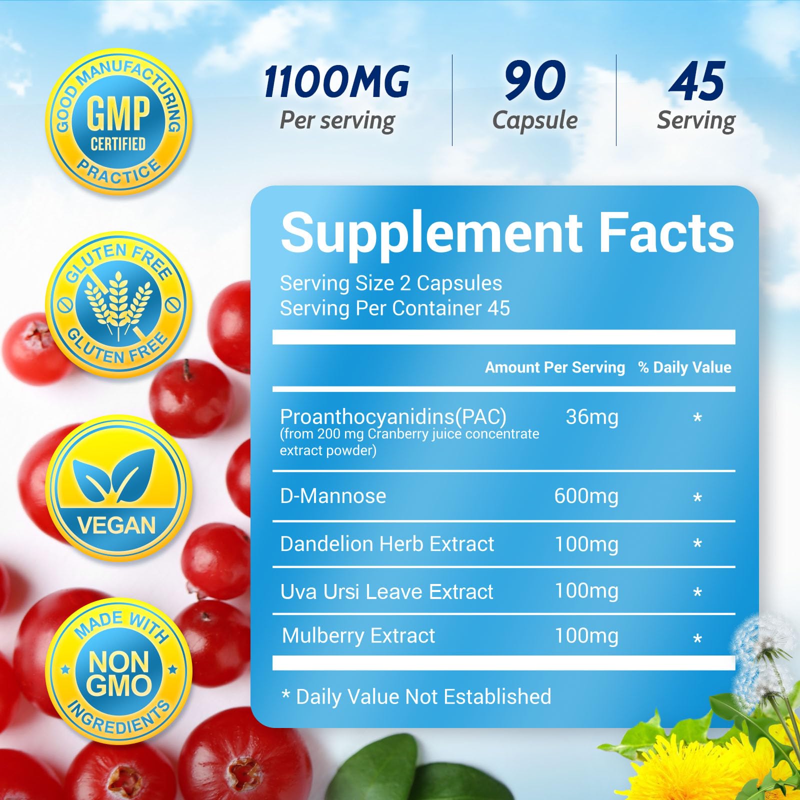 VivaVitalize cranberry capsules close up showing daily urinary tract support