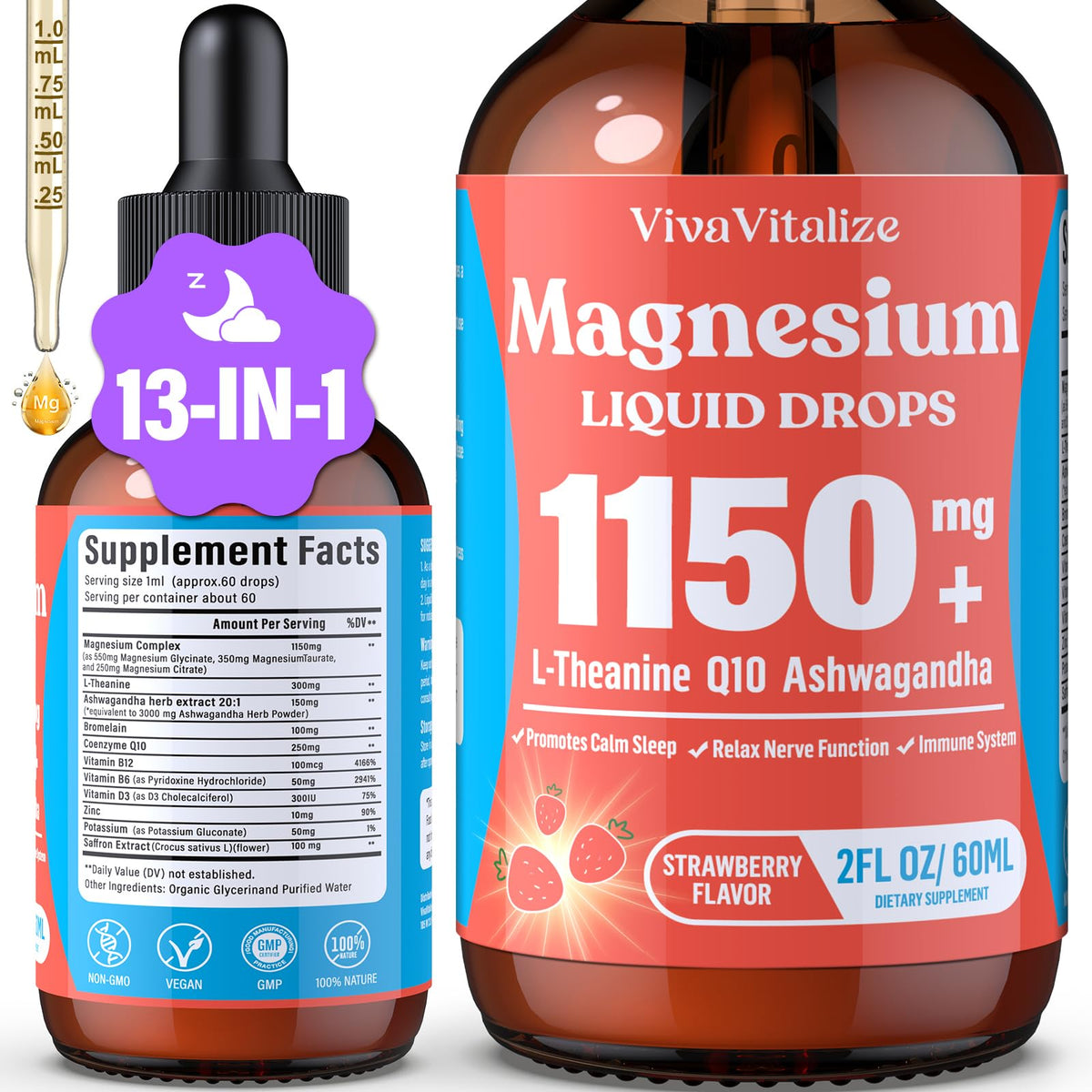 VivaVitalize magnesium glycinate liquid bottle showing high absorption feature