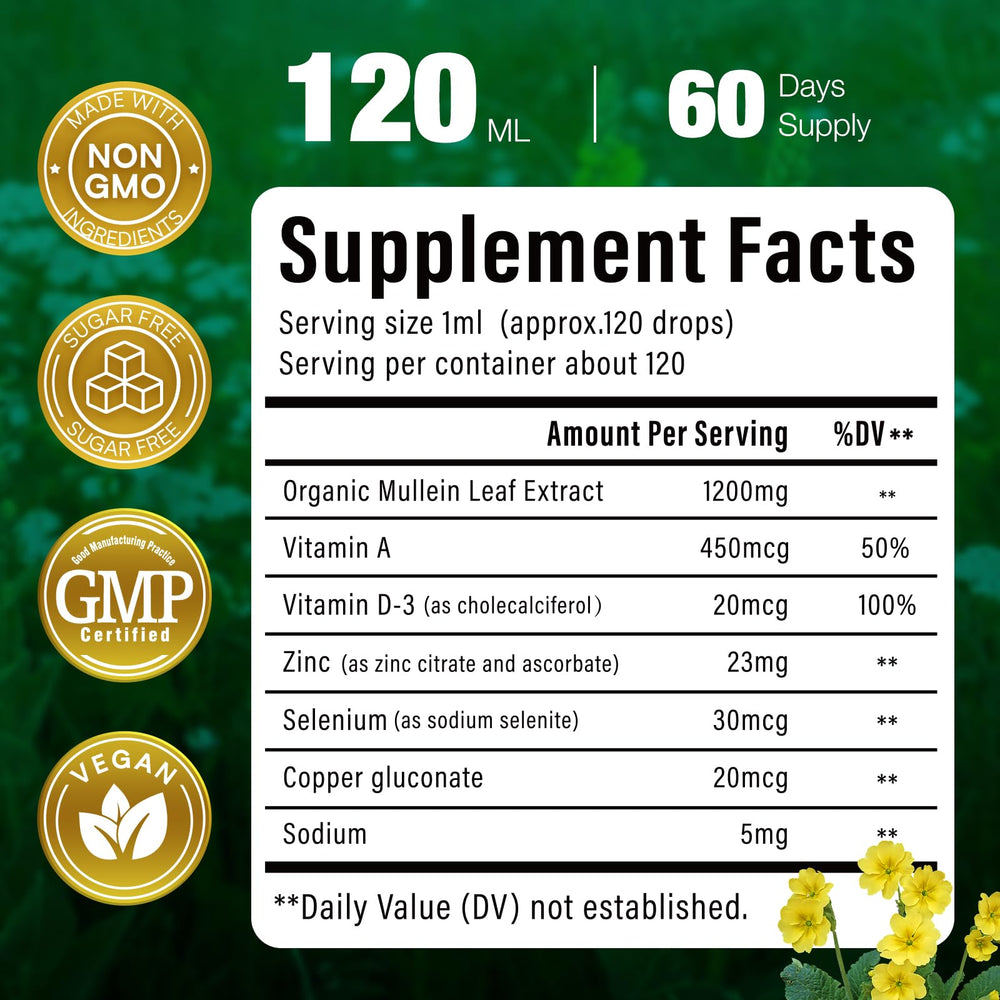 VivaVitalize Mullein Drops GMP-certified badge signals quality control