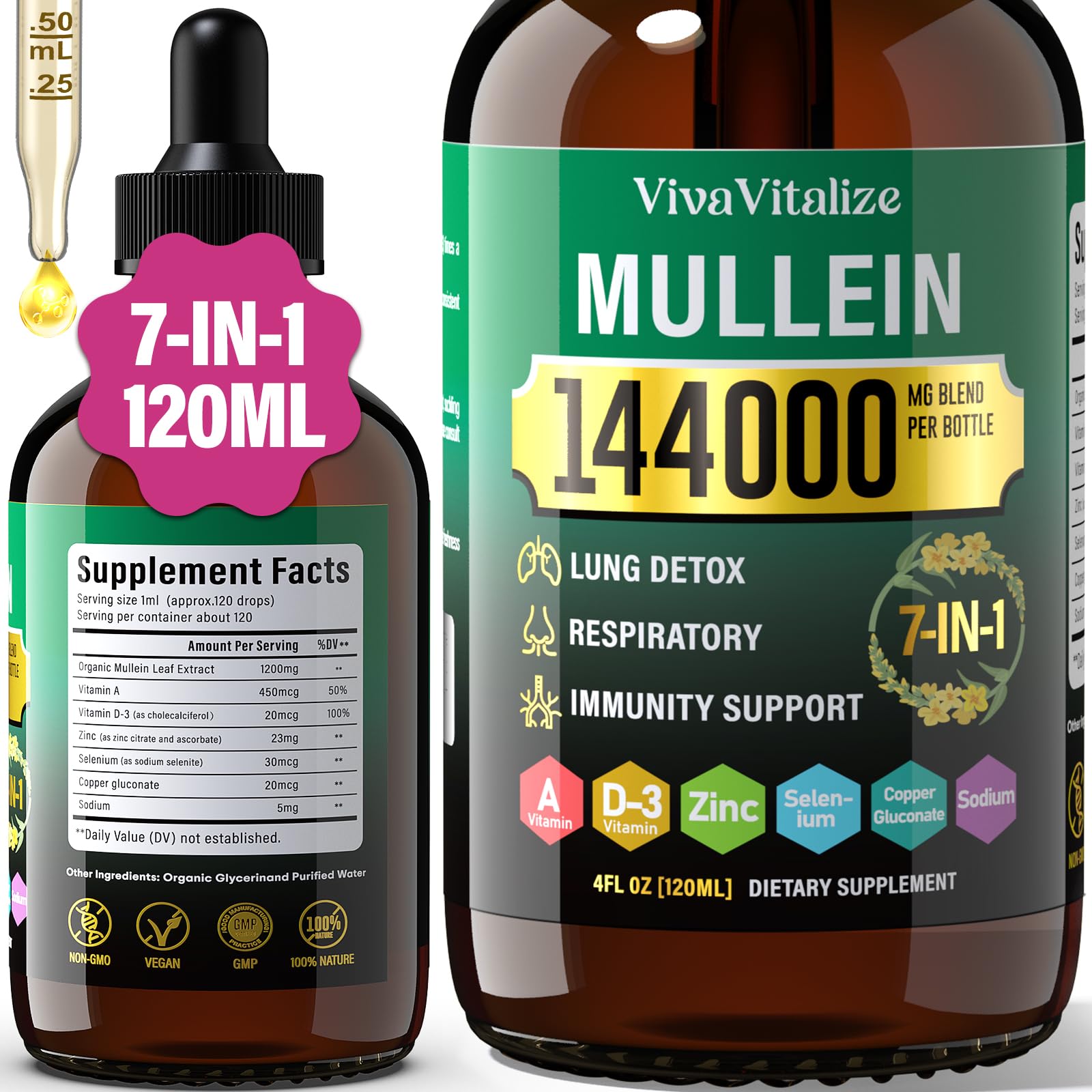 VivaVitalize Mullein Drops vegan ingredients highlight natural formula