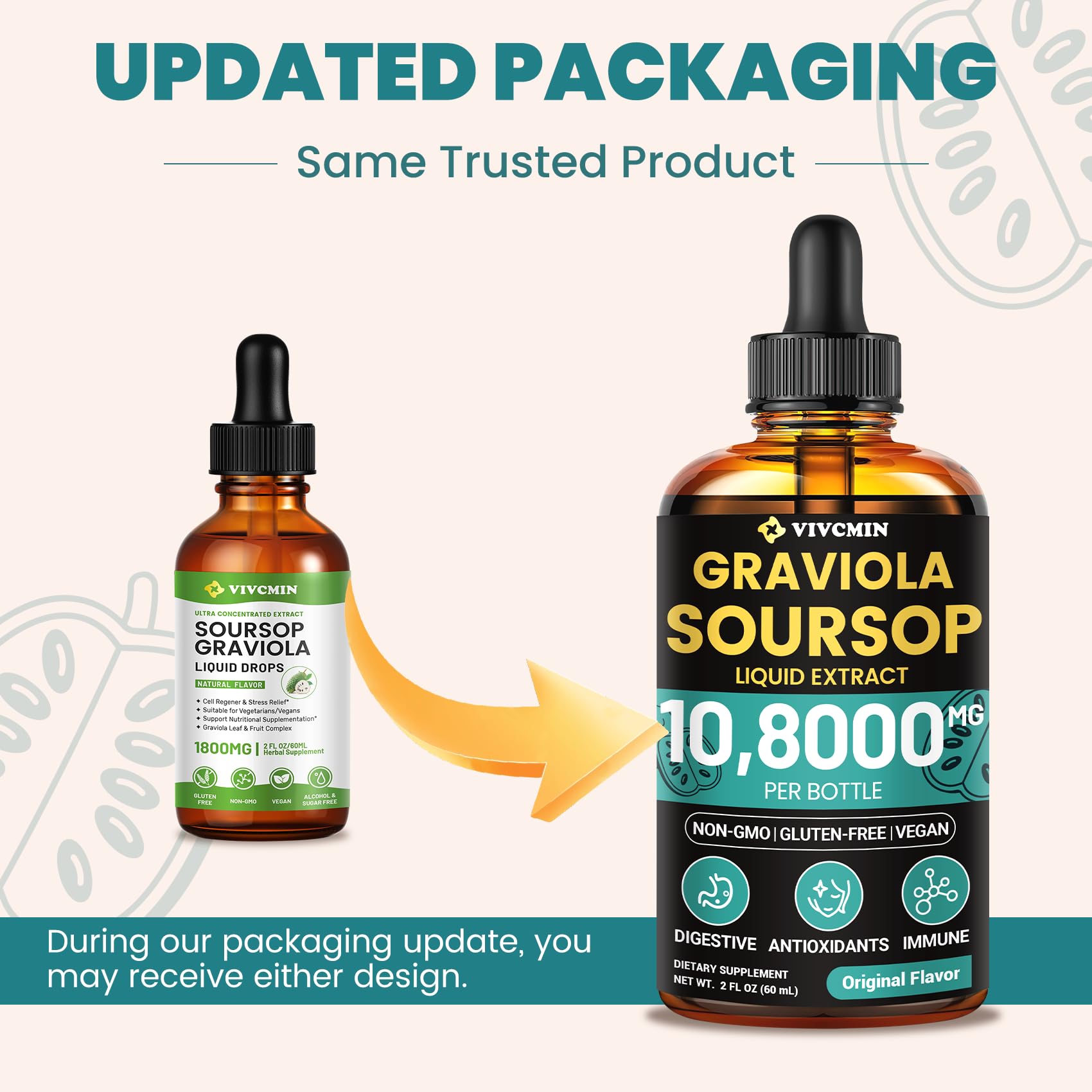 vivcmin Graviola bottle with glass ready to mix
