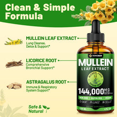 Mullein leaf extract close-up highlighting herbal ingredients for lungs