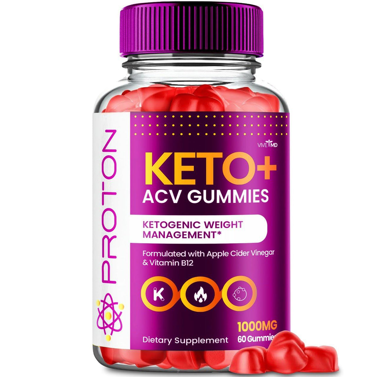 VIVE MD Proton Keto ACV Gummies bottle front, easy keto-friendly daily supplement.