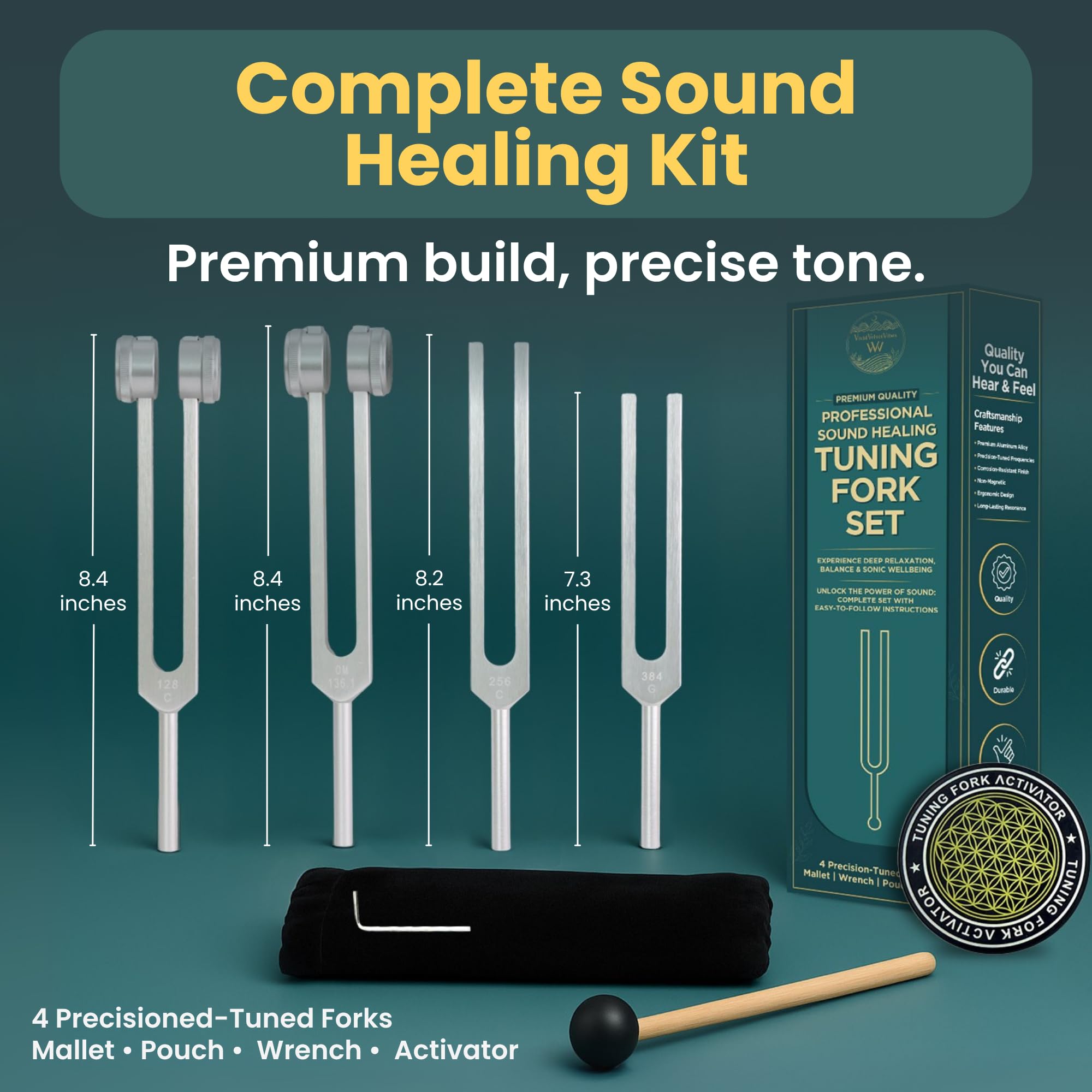 VIVIDVELVETVIBES tuning forks 384Hz for high-frequency clarity during meditation.