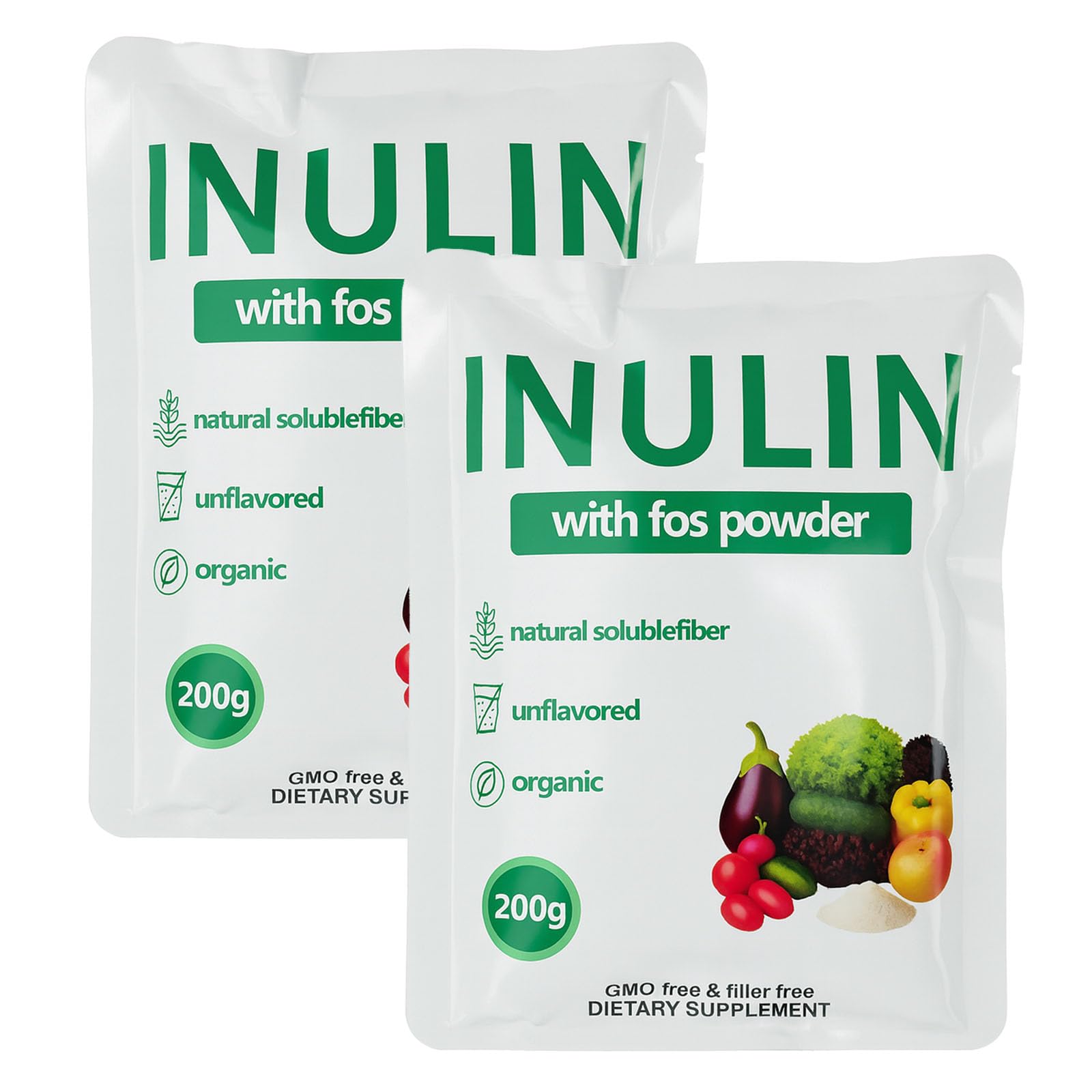 Vivikig Inulin with FOS powder bottle shows organic prebiotic fiber for daily use.