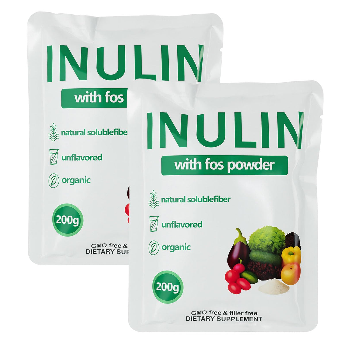 Vivikig Inulin with FOS powder bottle shows organic prebiotic fiber for daily use.