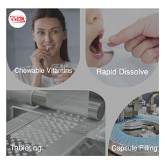 Vivion Vitamin C DC Powder direct compression setup highlighting binder use in presses.