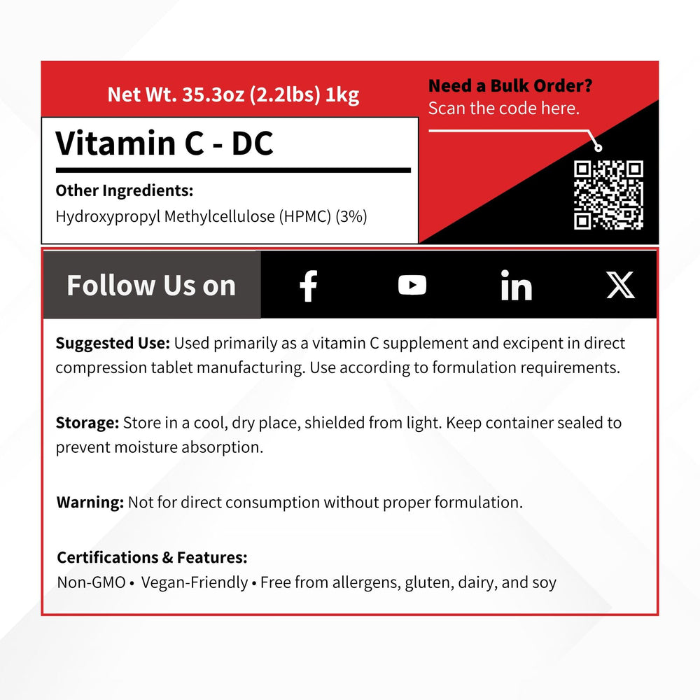 Vivion Vitamin C DC Powder bulk ingredient used in manufacturing and product development.