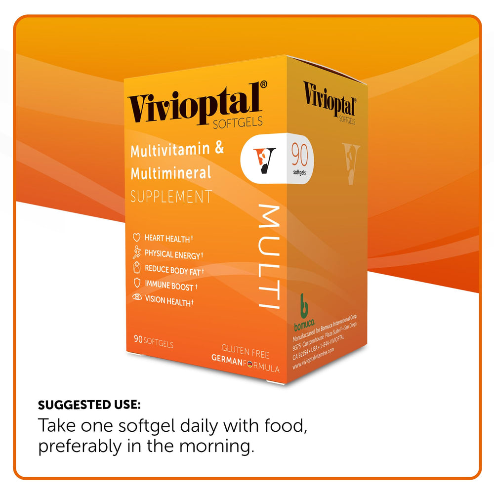 Vivioptal Multi bottle on bright desk, ideal for on-the-go daily nutrition.