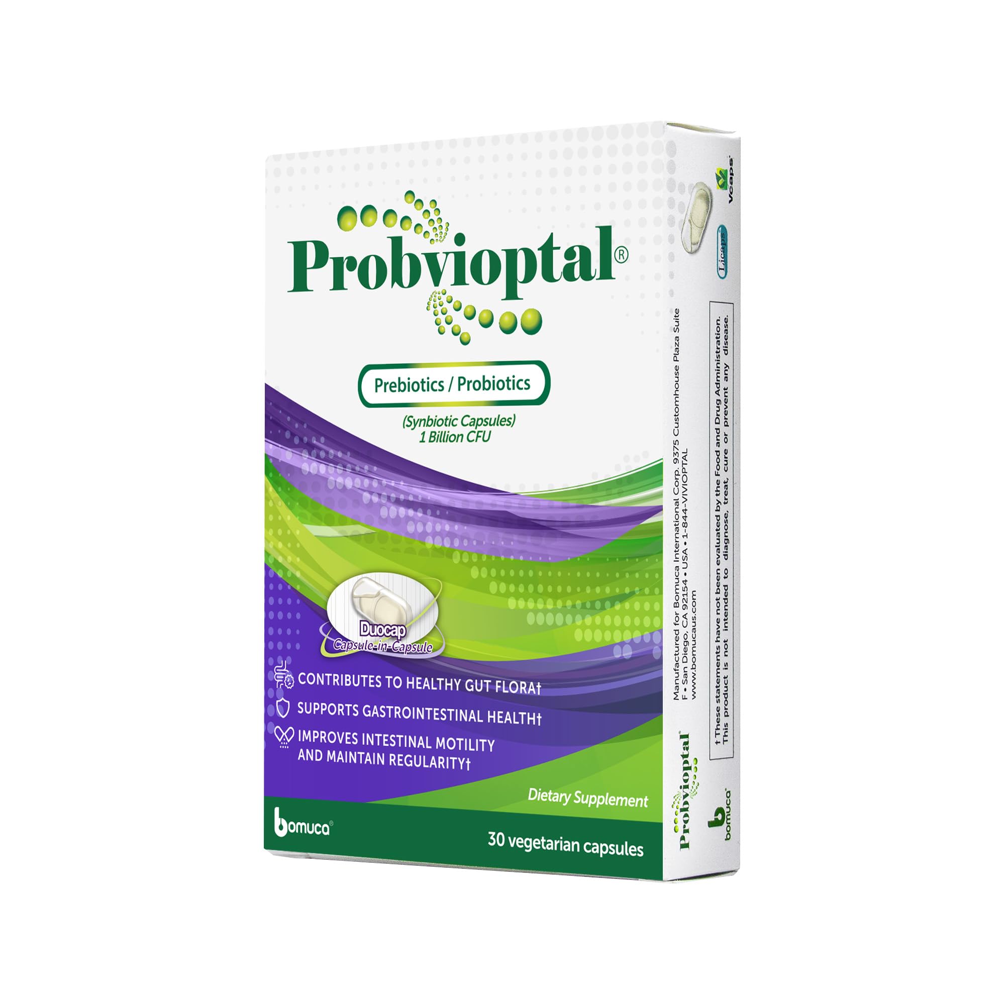 Vivioptal Probvioptal bottle with Duocap technology supports digestion and regularity.