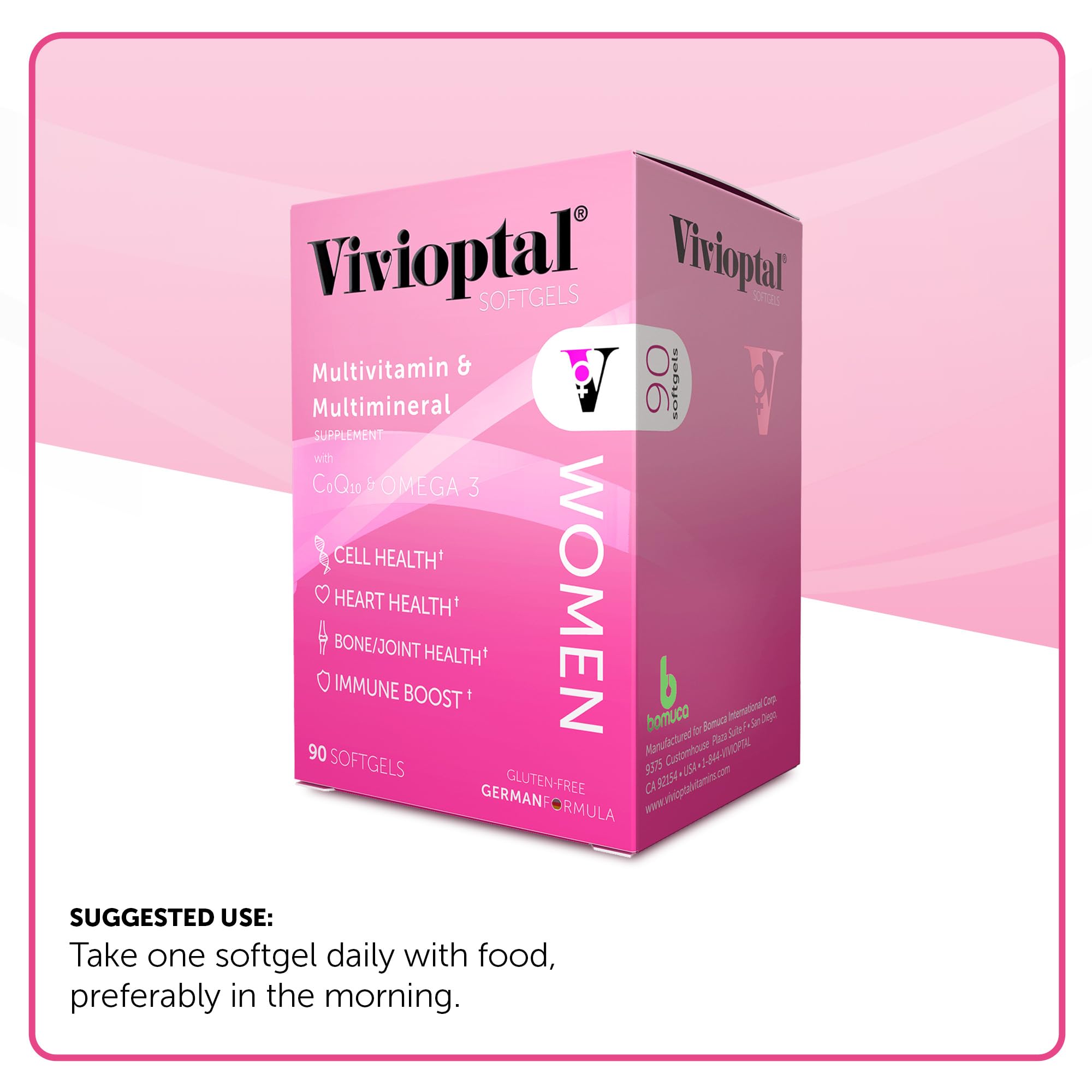 Vivioptal Women CoQ10 Omega-3 capsules for energy and immune support.