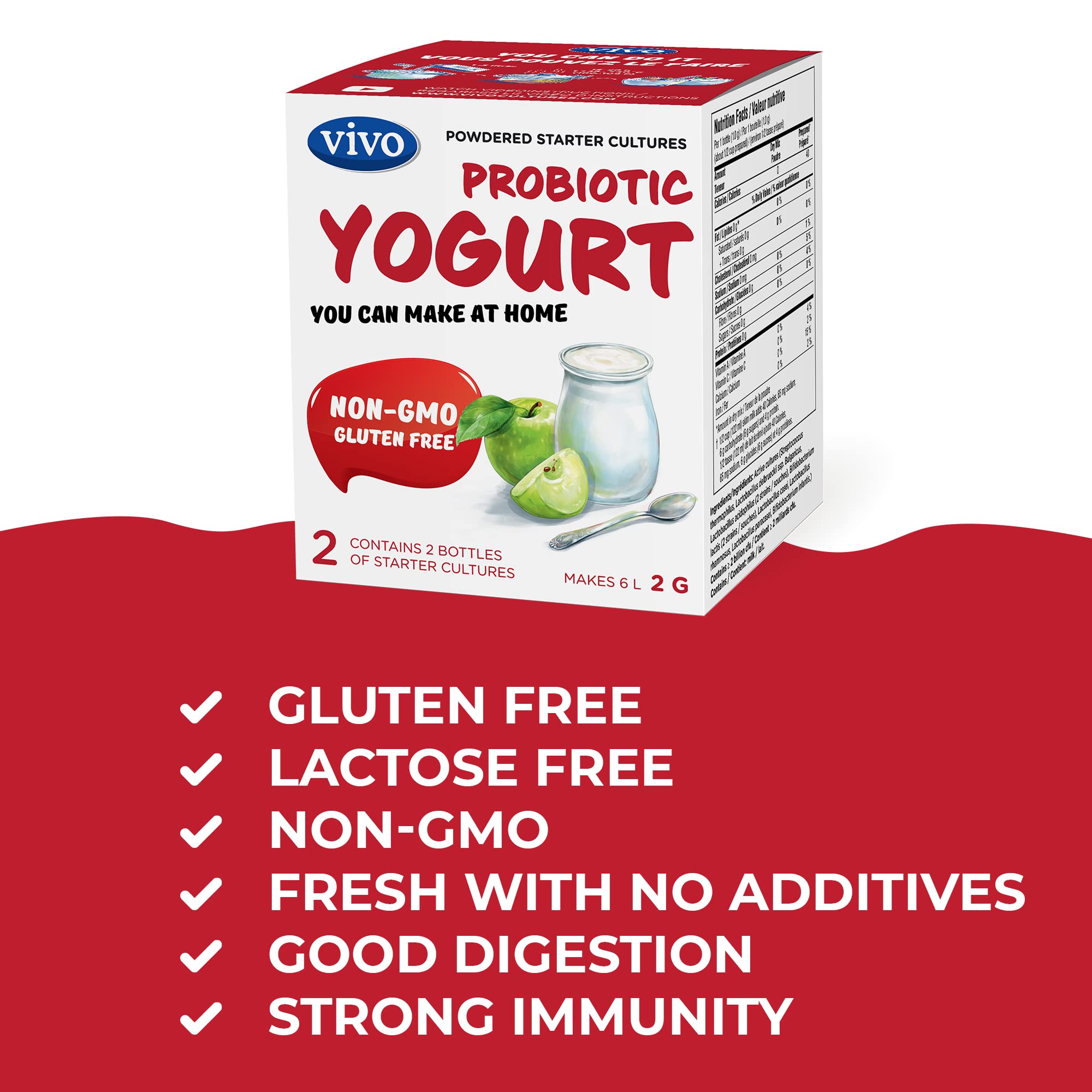 VIVO probiotic culture packaging close-up highlights diverse strains for everyday yogurt