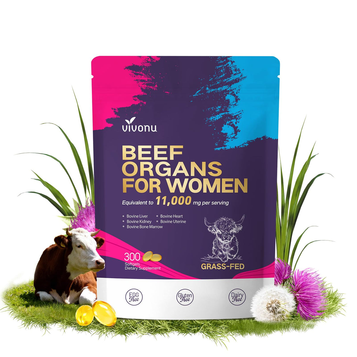 VivoNu 13in1 beef organ softgels bottle ready for daily use and energy support.