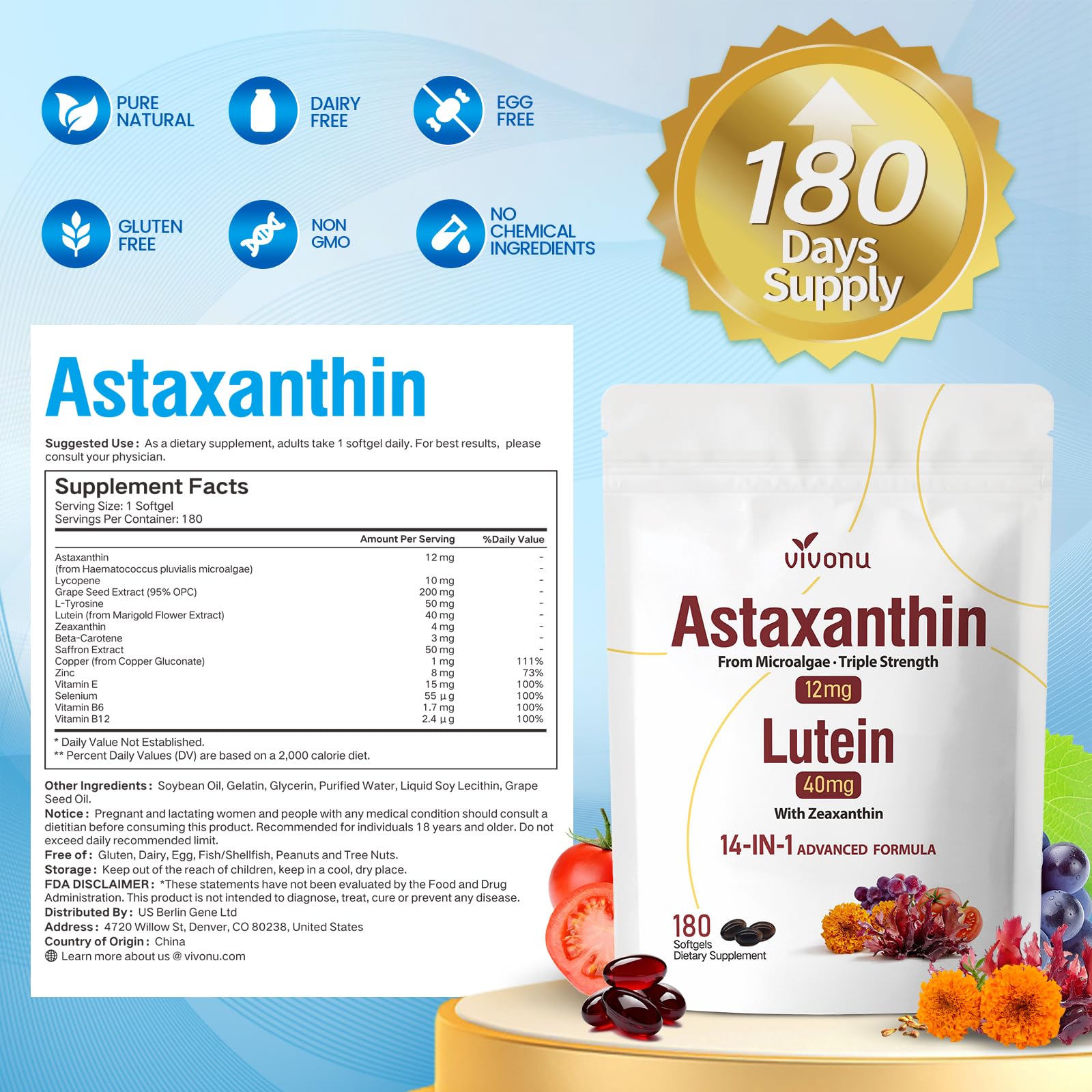 VivoNu antioxidant-blend label displaying comprehensive nutrient mix.