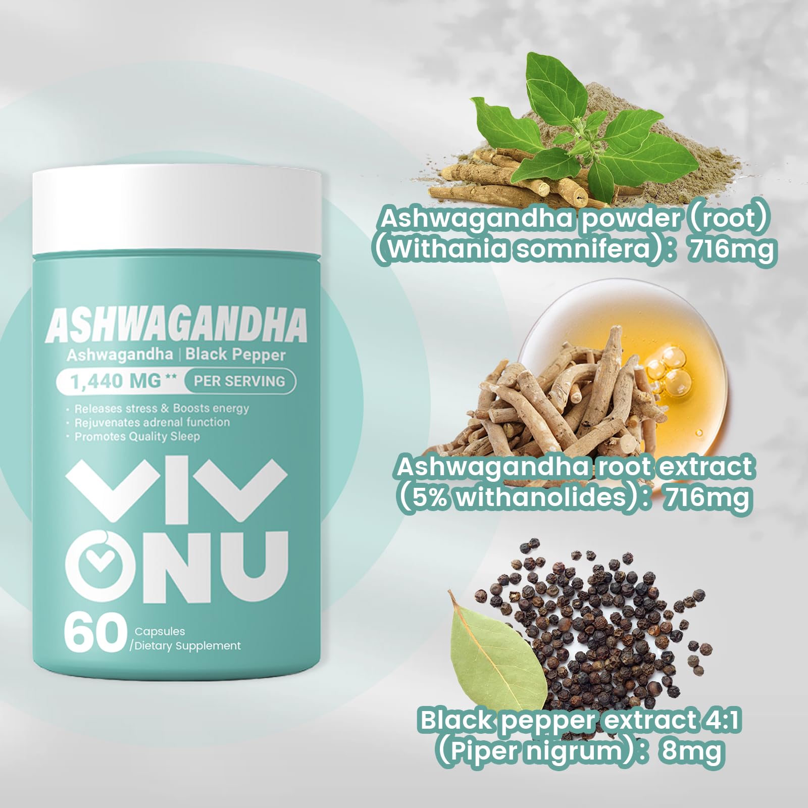 VivoNu Ashwagandha KSM-66 powder and root extract blend for stress support