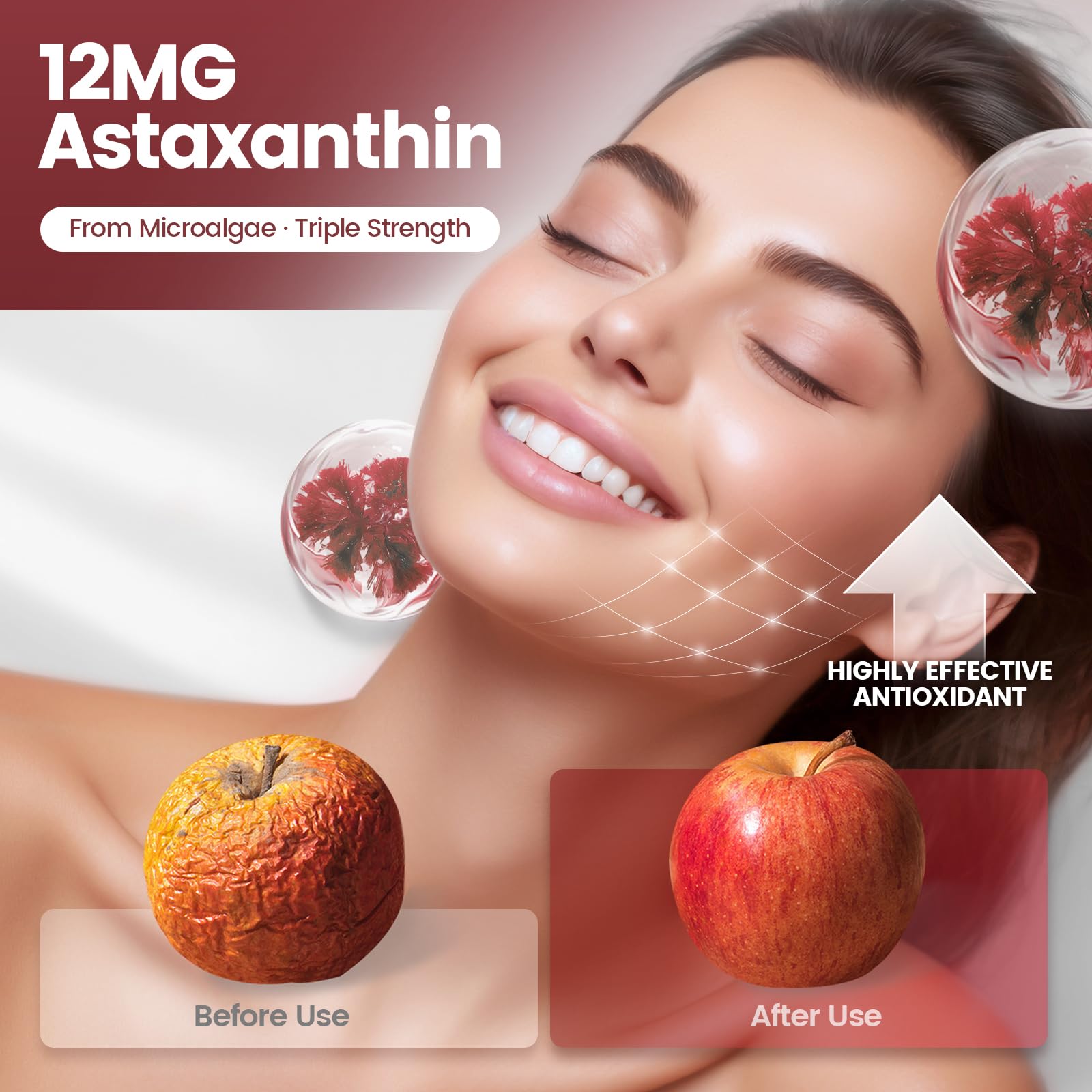 VivoNu astaxanthin softgels close-up highlighting easy-to-swallow capsules.