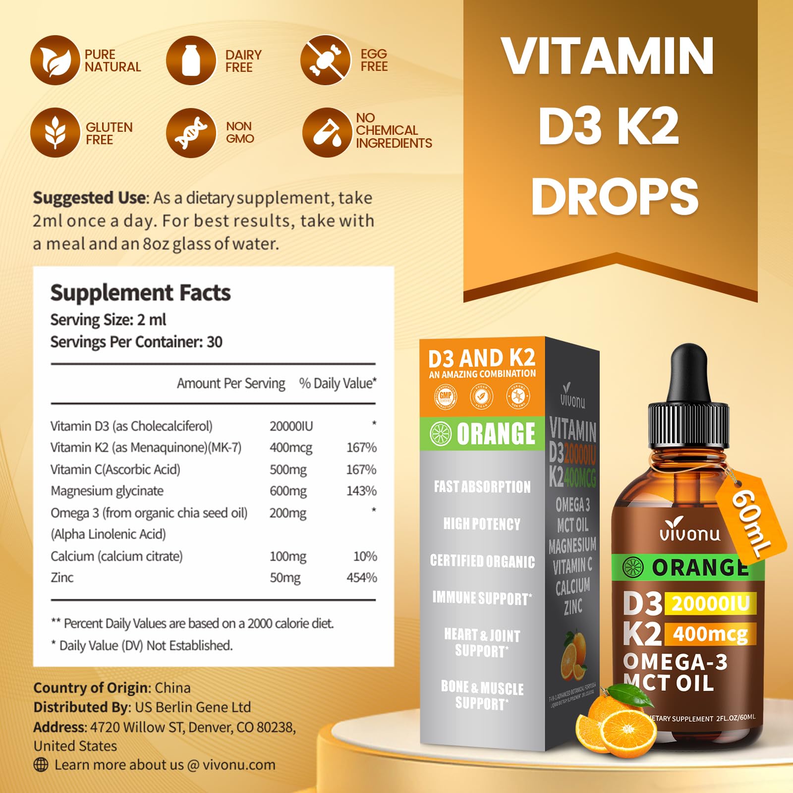 Dropper-ready packaging of VivoNu drops promotes simple daily use.