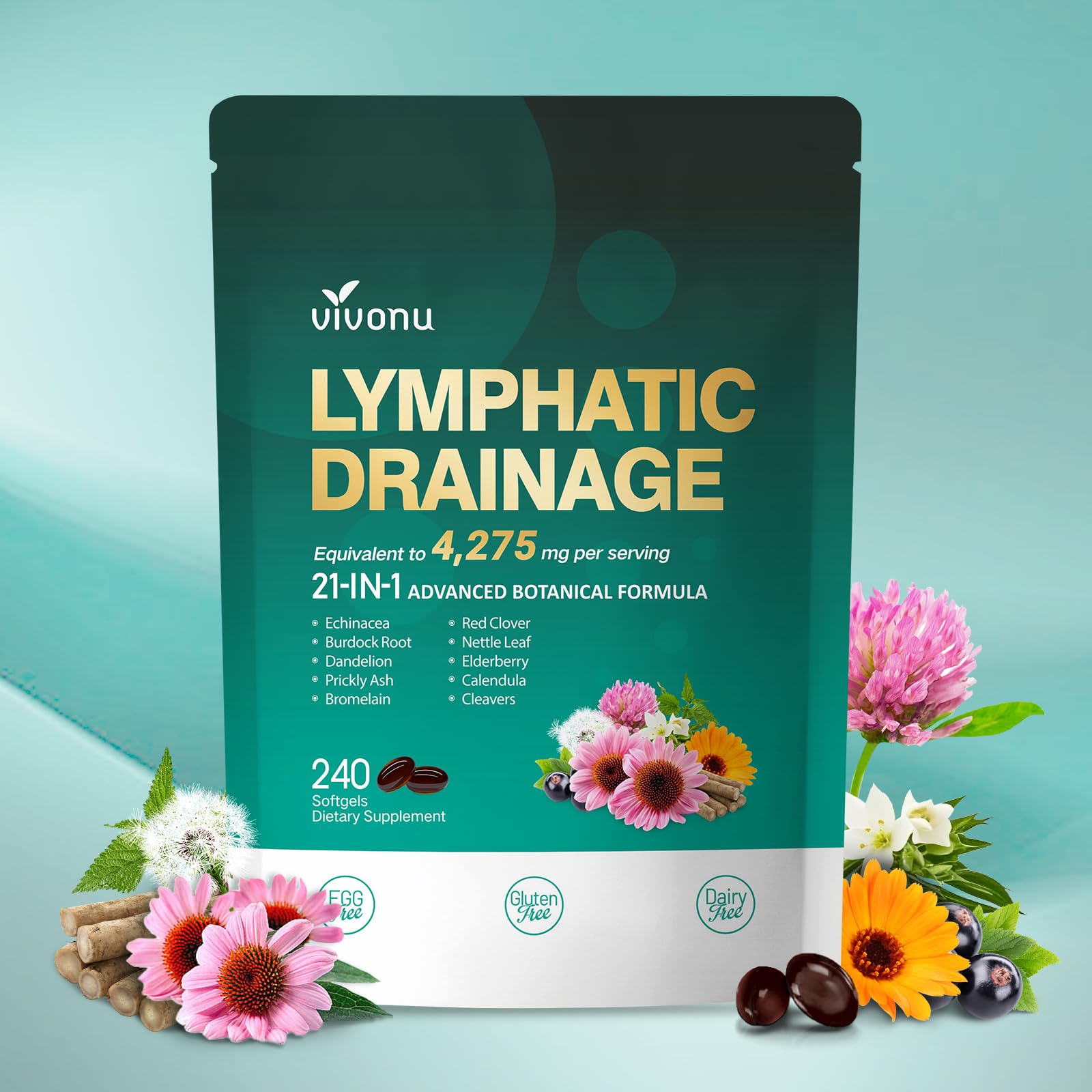 VivoNu Lymphatic Drainage bottle front for daily wellness support.