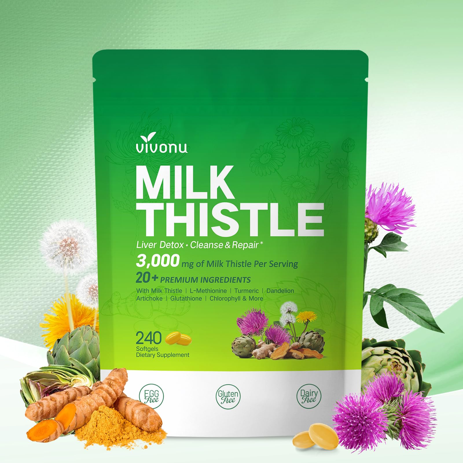 VivoNu Milk Thistle bottle front view for daily liver support.