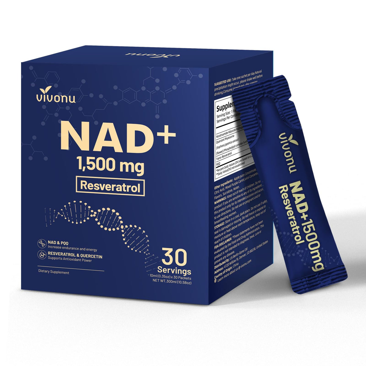 VivoNu Nad Liquid bottle front, ready for daily on-the-go energy support.
