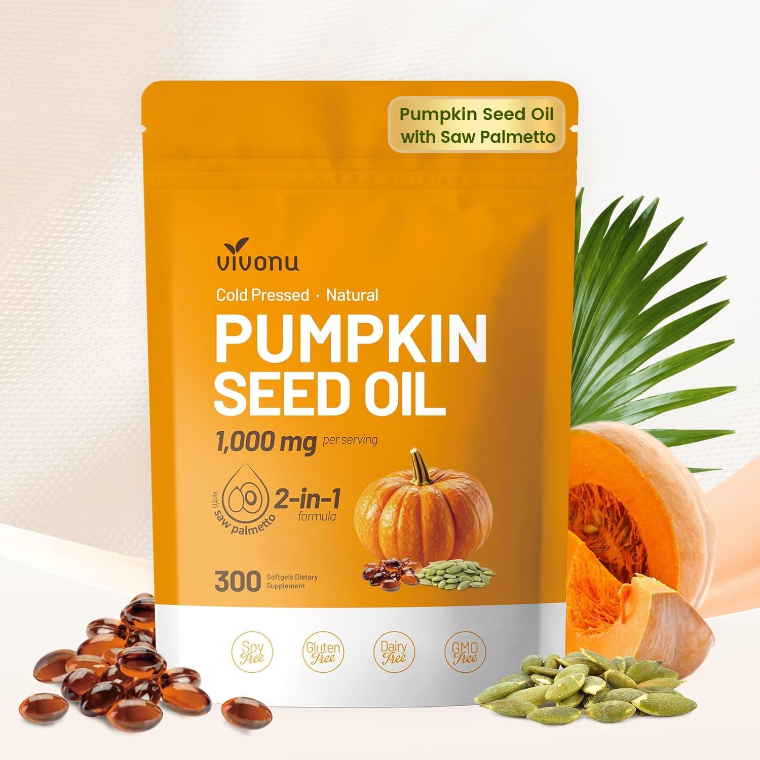 VivoNu pumpkin seed oil softgels bottle for daily use and urinary support