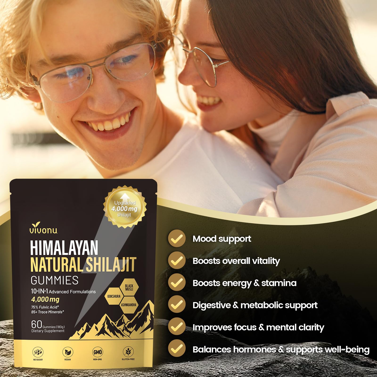 Label highlights minerals and fulvic acid content for transparency.