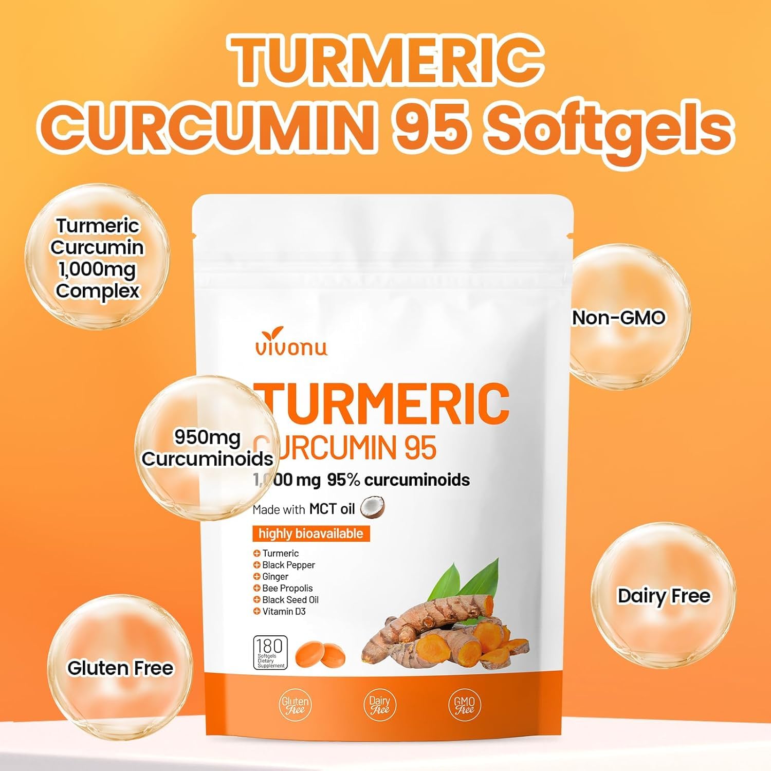 VivoNu turmeric bottle with measuring spoon for convenient daily serving
