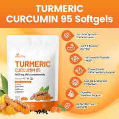VivoNu turmeric softgels capsules close-up highlighting potent curcumin content