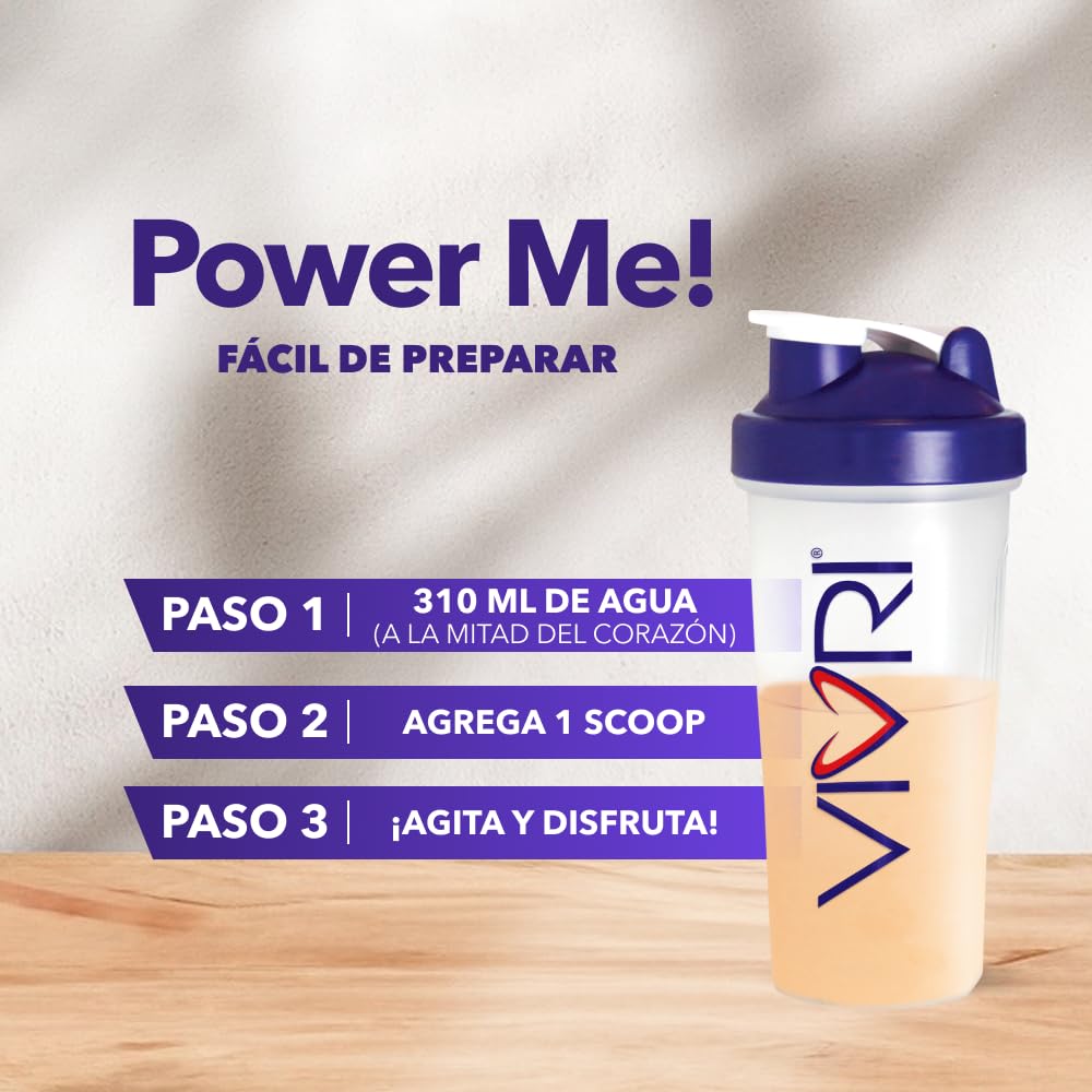 VIVRI PowerMe! orange mango bottle with glass showing a refreshing drink.
