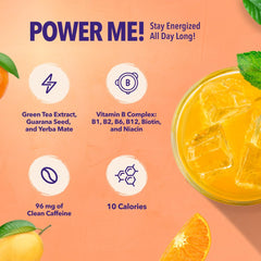 VIVRI PowerMe! orange mango powder dissolving in liquid for quick energy.