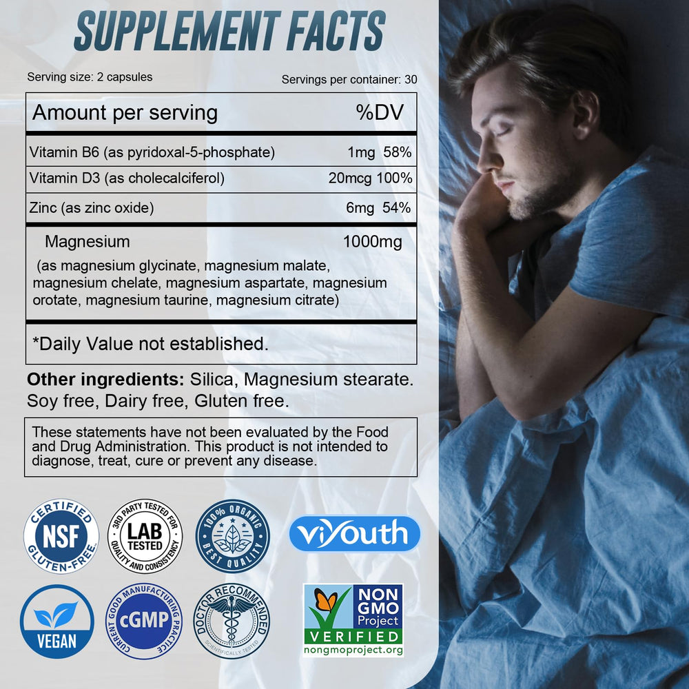 VIYOUTH Magnesium 7 Complex capsules highlighting diverse forms for absorption