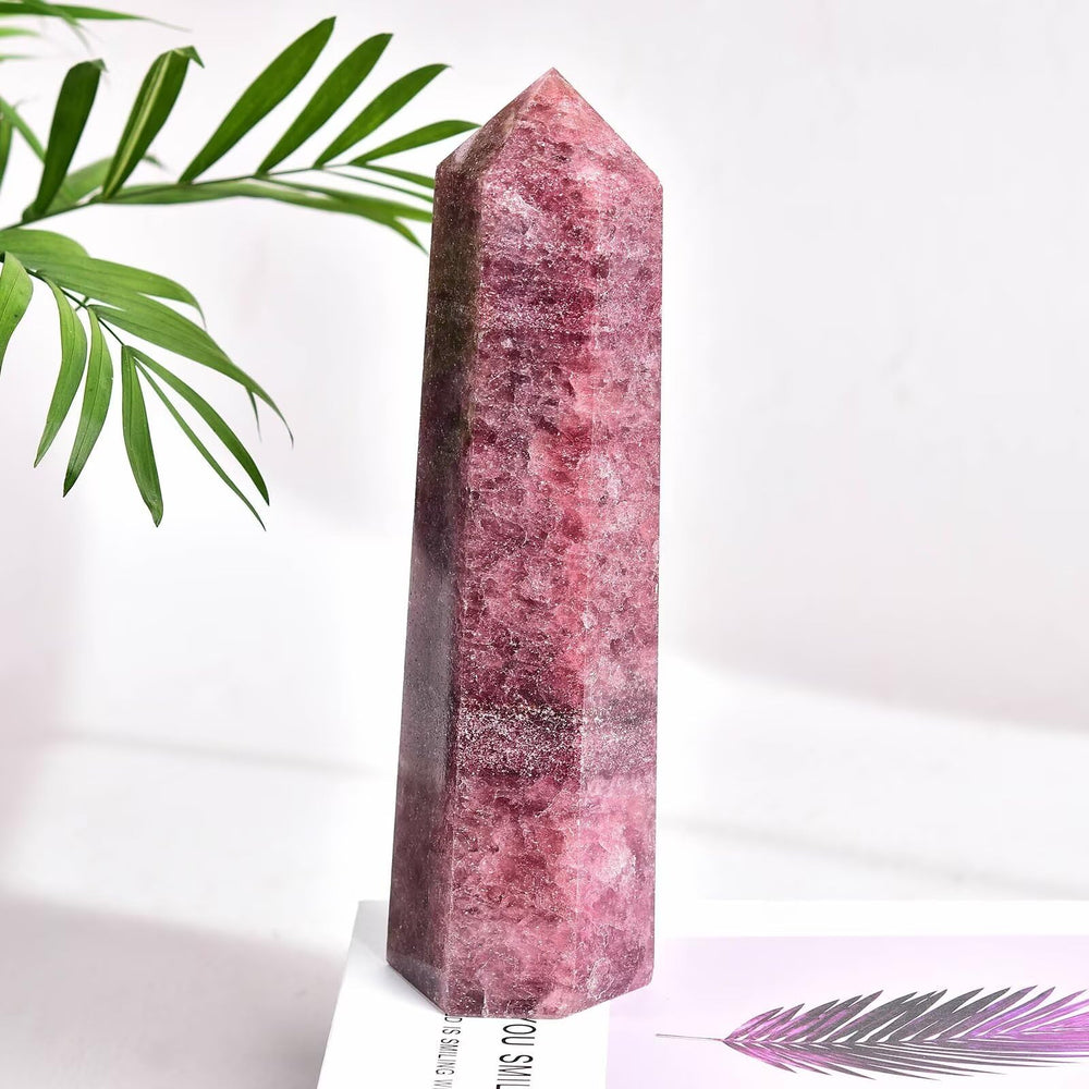 Vizytou crystal obelisk decorates shelves with a unique, calming presence