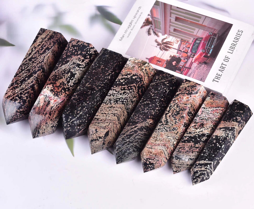 VIZYTOU Gold Snowflake Obsidian wand facets provide tactile focus.