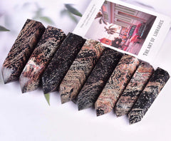 VIZYTOU Gold Snowflake Obsidian wand facets provide tactile focus.