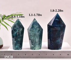 VIZYTOU fluorite obelisk side view highlights facets and clarity.