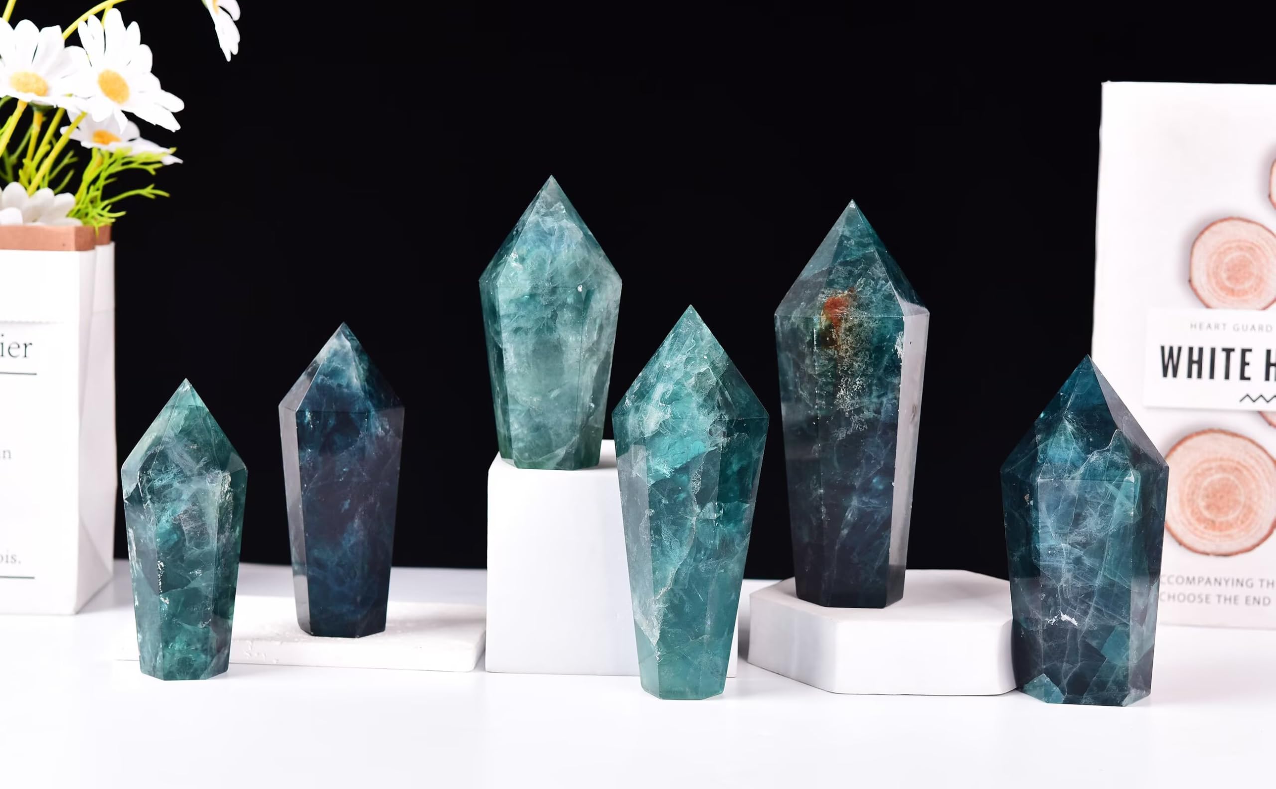 VIZYTOU fluorite tower packaged for gifting and display.