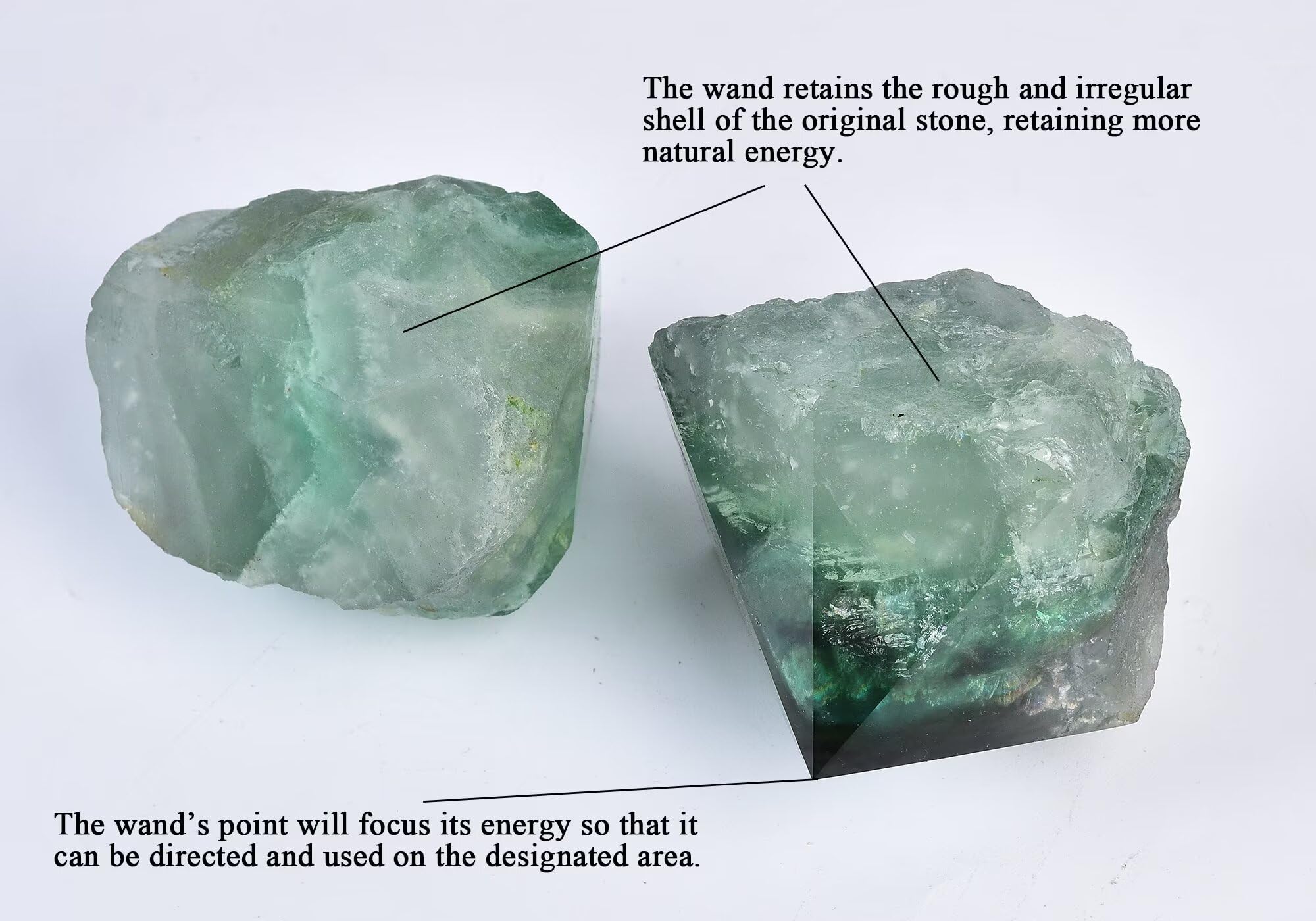 VIZYTOU Green Fluorite wand in hand demonstrates sturdy weight for grounding.