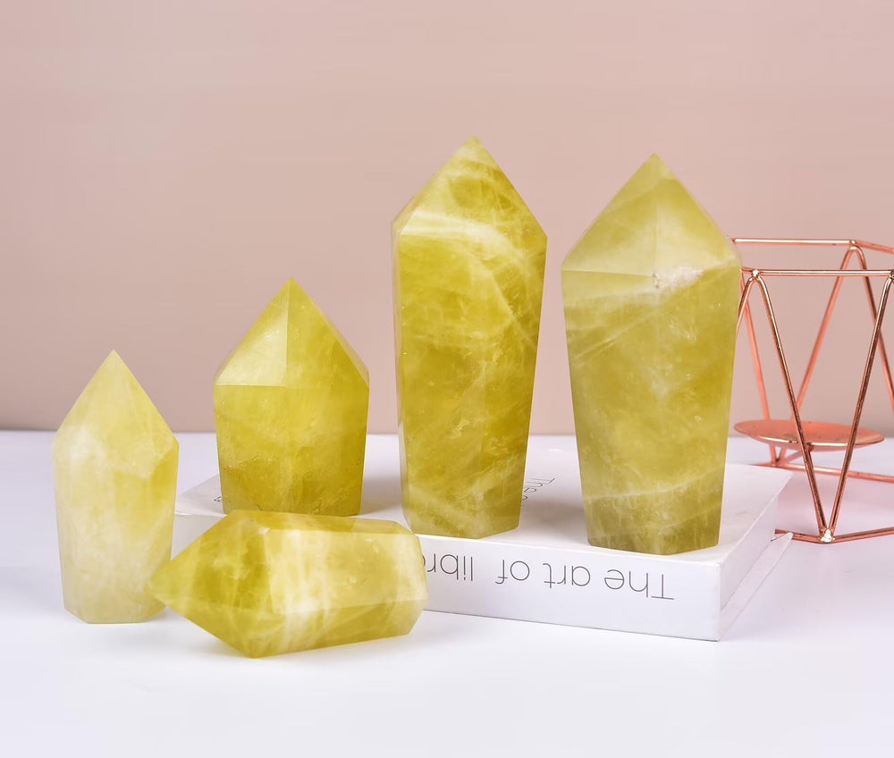 VIZYTOU Lemon Quartz Obelisk creates a calming workspace atmosphere