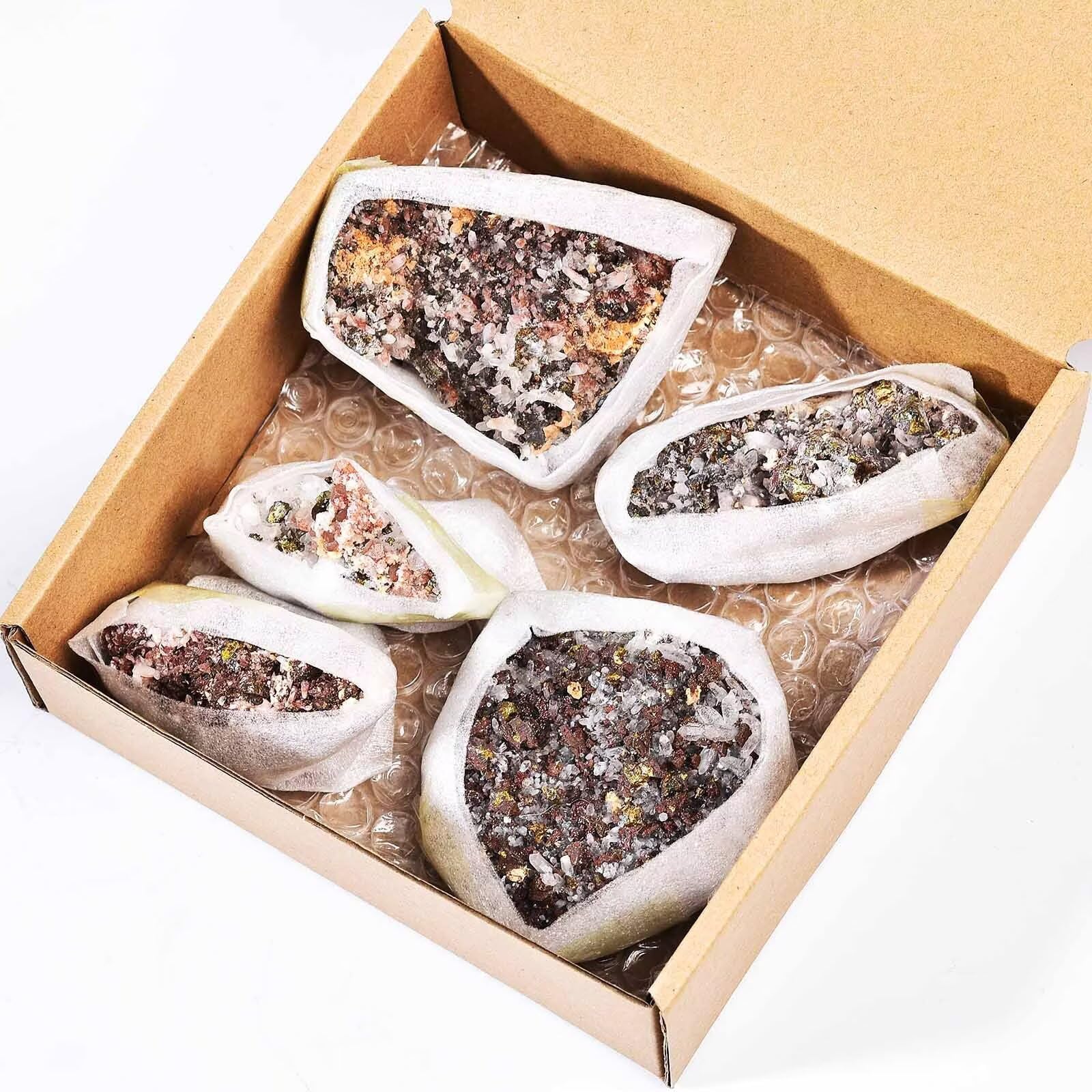 VIZYTOU natural quartz rough mineral with chalcopyrite accents for display