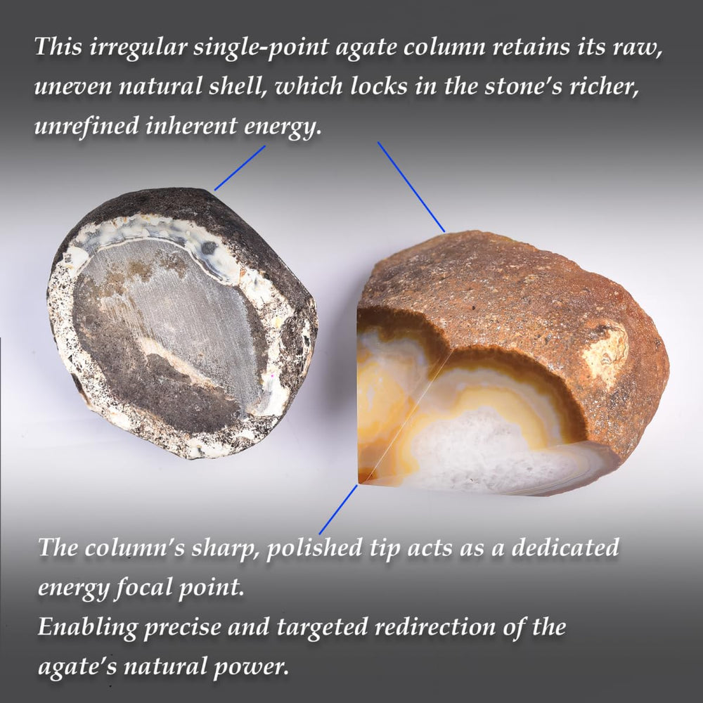 Vizytou agate wand emphasizes Earth's calm energy and texture